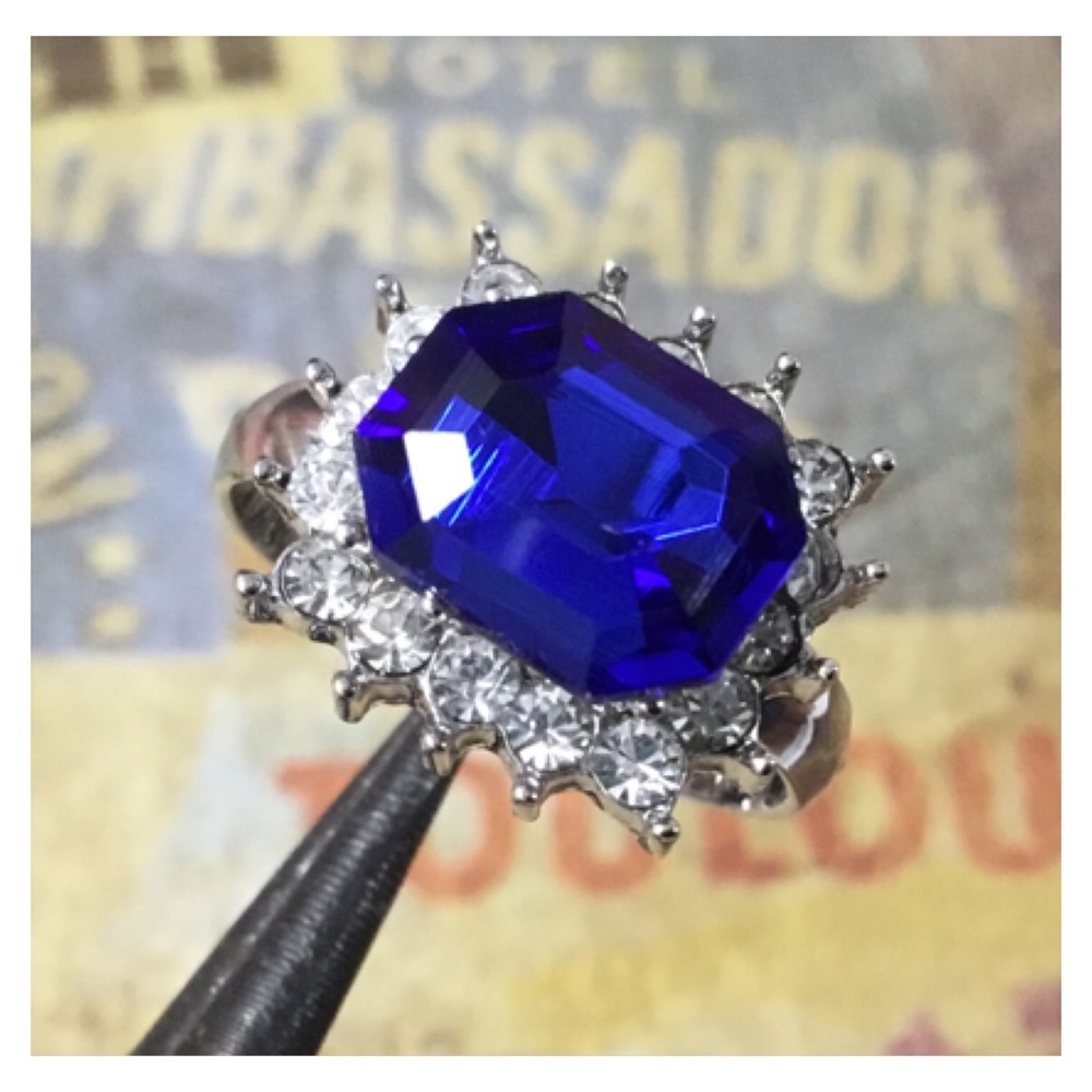 New! Midnight Blue Gem Rhinestone Ring w/Box